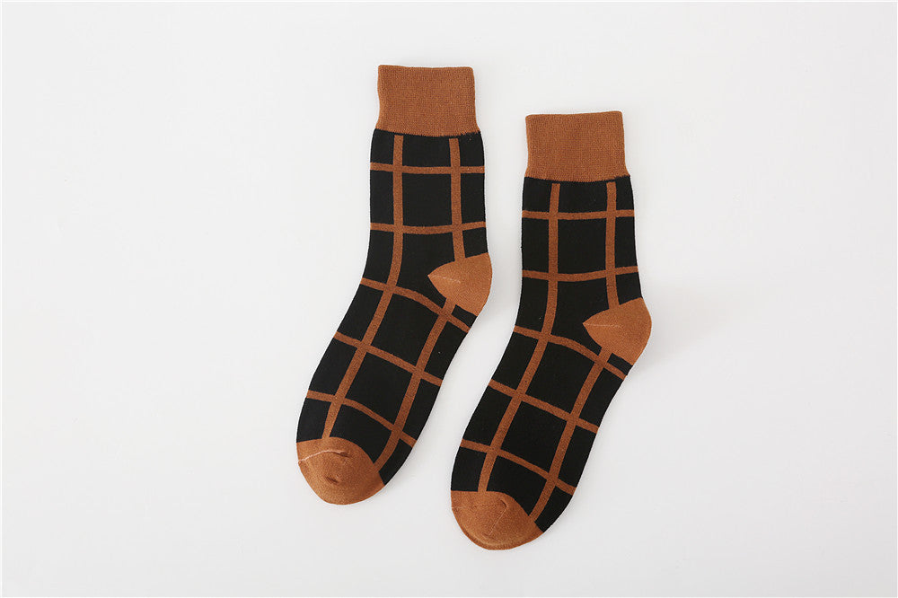 Chessboard Plaid Pattern Middle Tube Cotton Socks
