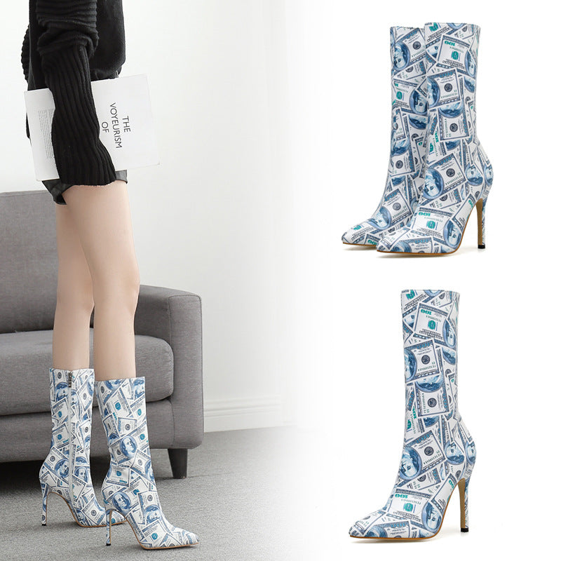 Pointed Toe Stiletto Mid Tube US Dollar Womens Boots