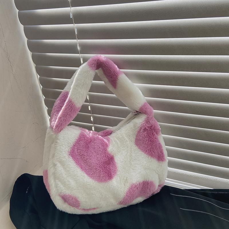 Japanese Ins Black Love Heart Simplicity Cute Winter Plush Bag