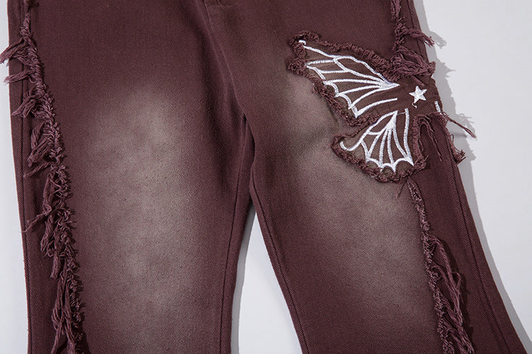 Moderne Retro Jeans Med Sommerfuglebroderi Til Kvinder