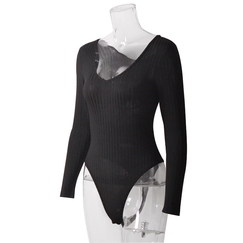 Deep V-neck Long-sleeved Pit Jumpsuit