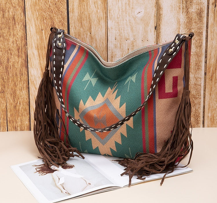 Retro Tassel Cotton And Linen Women's Bag Portable