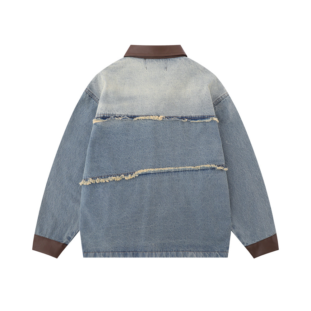 European And American Fashion Loose Contrast Color Lapels Washed And Worn Denim Jacket