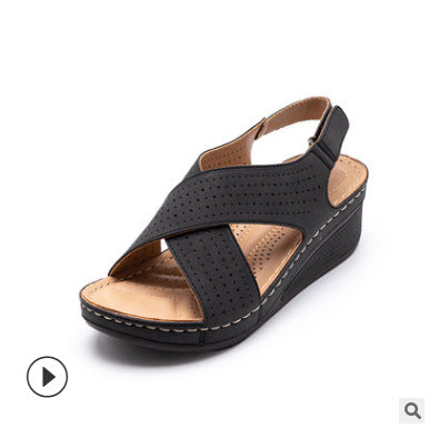 Summer New Style Hollow Casual Cross Strap Women's Wedge Sandals