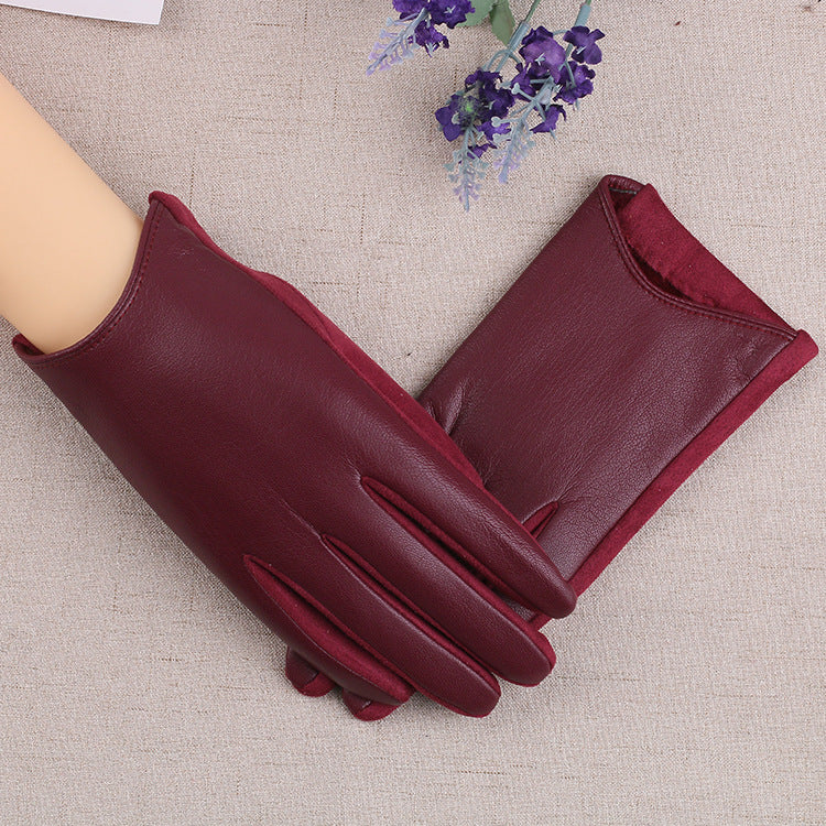 PU Leather Gloves Women's Winter Fleece Thick Touch Screen