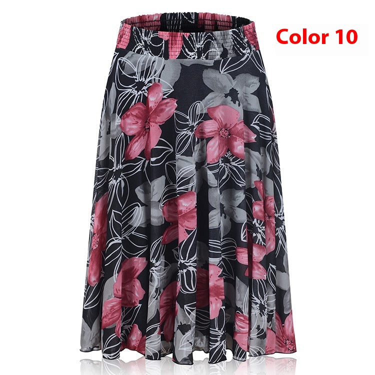Mom Ice Silk Sundress Women's Skirt Middle-aged Skirt