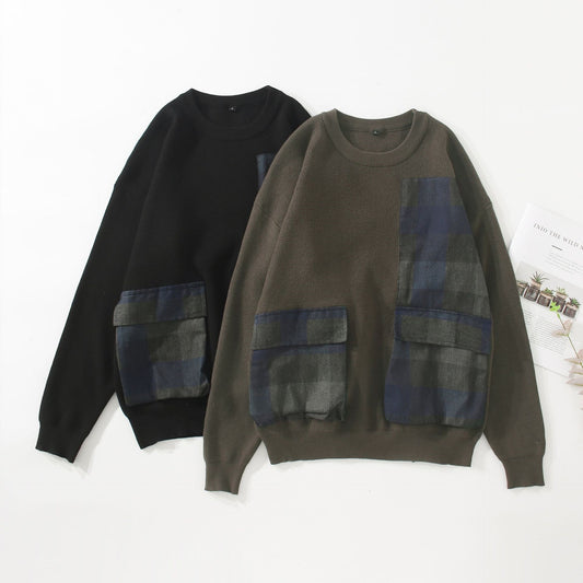 Ungdom Symmetrisk Skotskternet Sweater til Mænd med Store Lommer