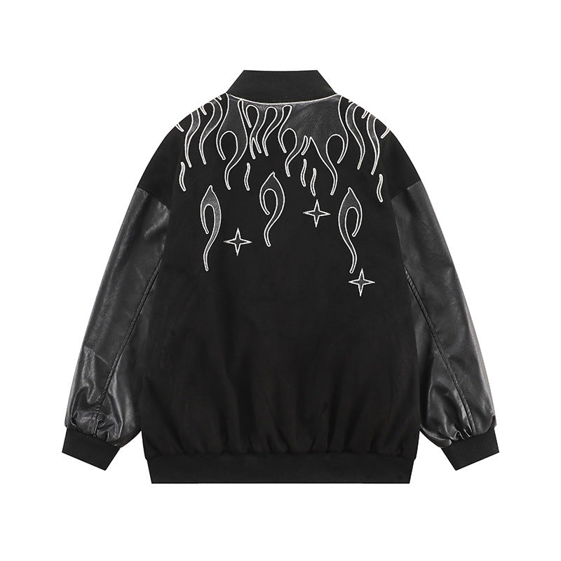 Heavy Industry Veneer Embroidery Flame Cross Baseball Uniform Jacket