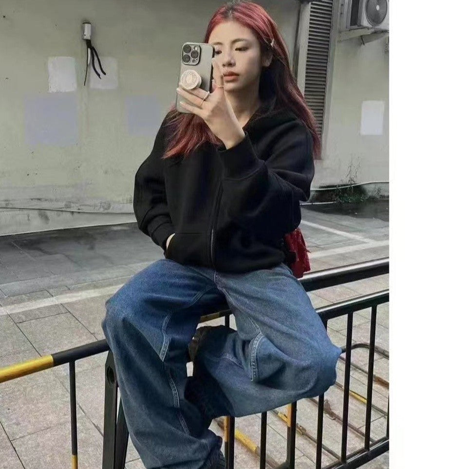 Loose Basic Solid Color Hoodie Coat
