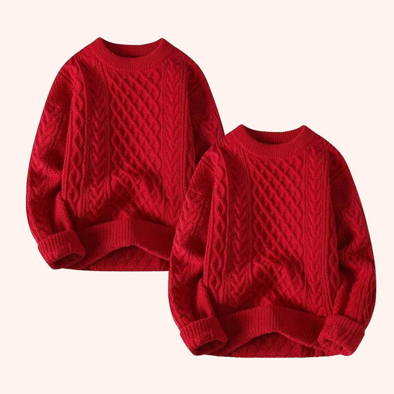 Parrets røde sweater, mænds afslappede tykke hampeblomster strikketøj, frakke, bomuldsstrik, vinteruld