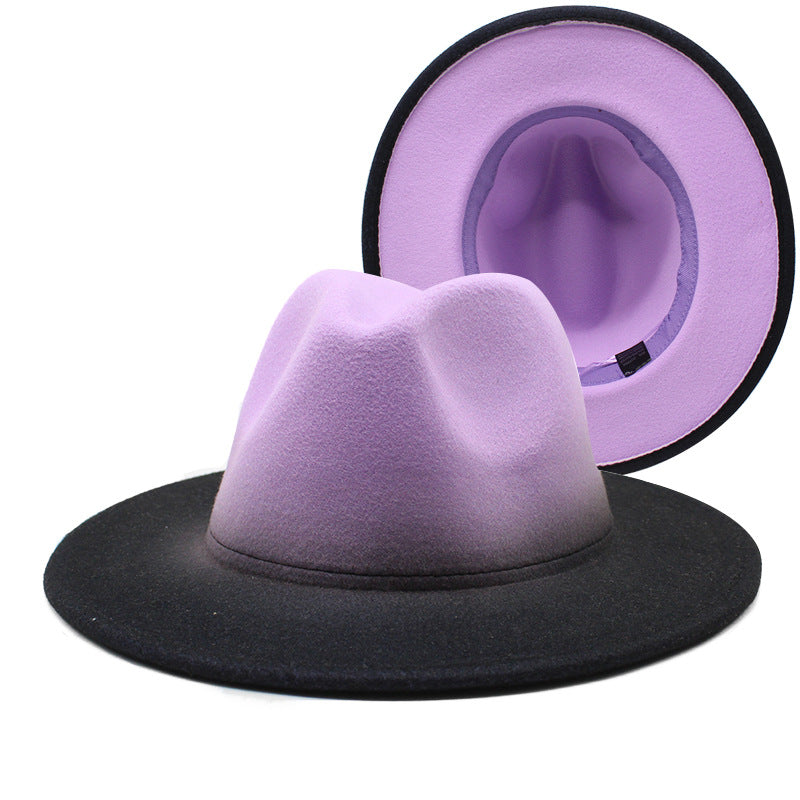 New Wide Brim Woolen Thick Gradient Two-color Top Hat