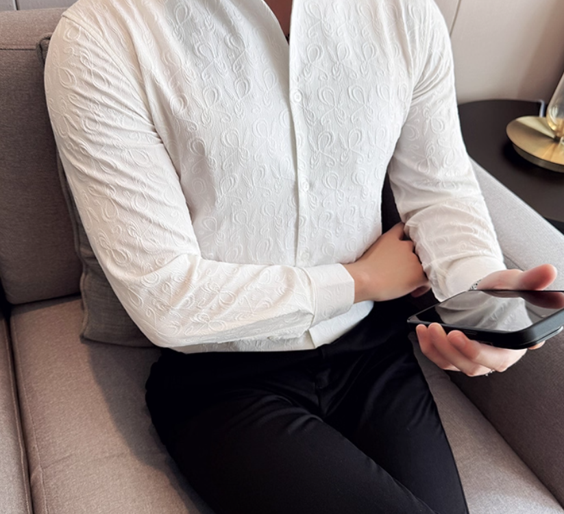 Chinese Style Stand Collar Striped Business Non-ironing High Quality Casual Shirt