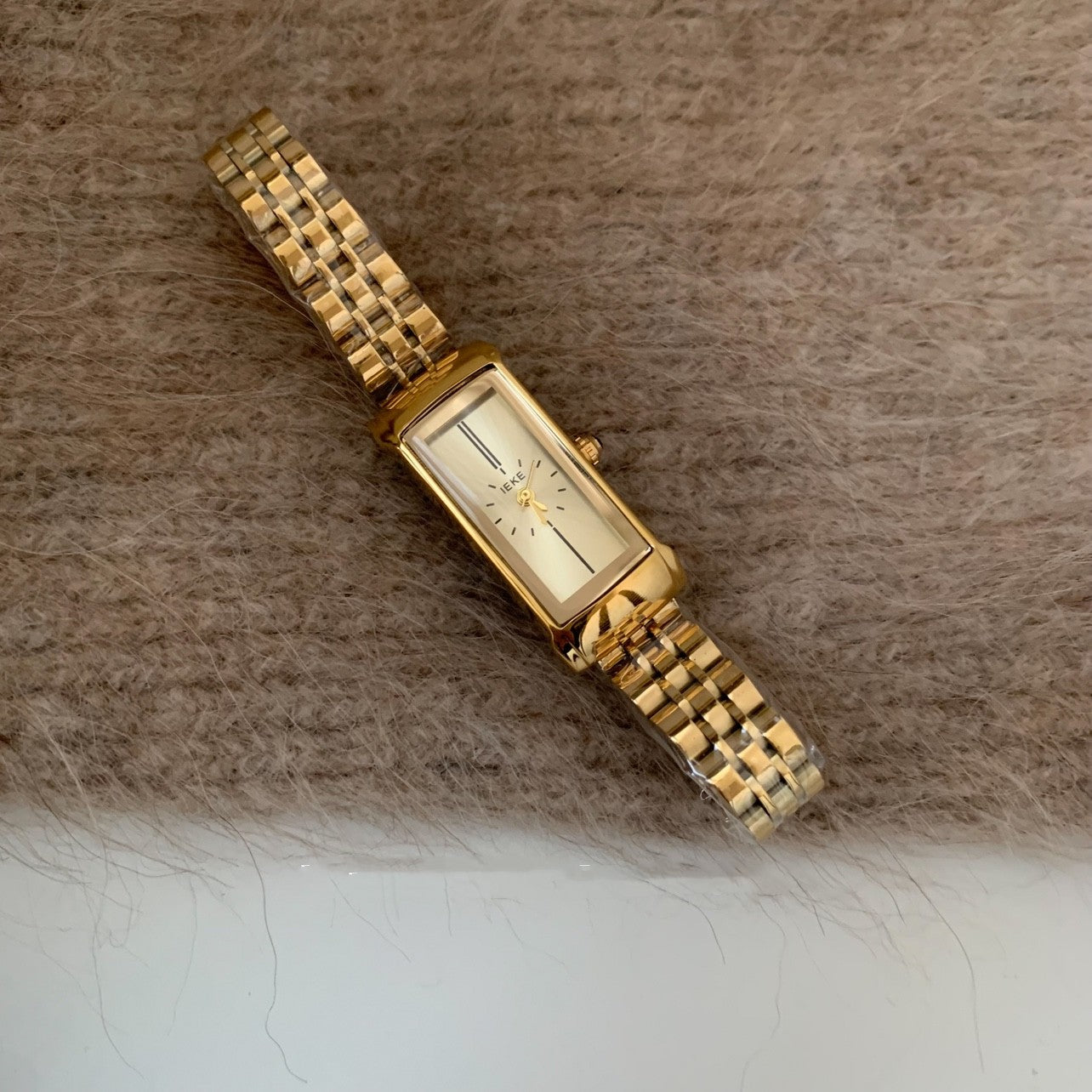Dame Rektangulært Guld Mode Retro Stålrem Kvartsur
