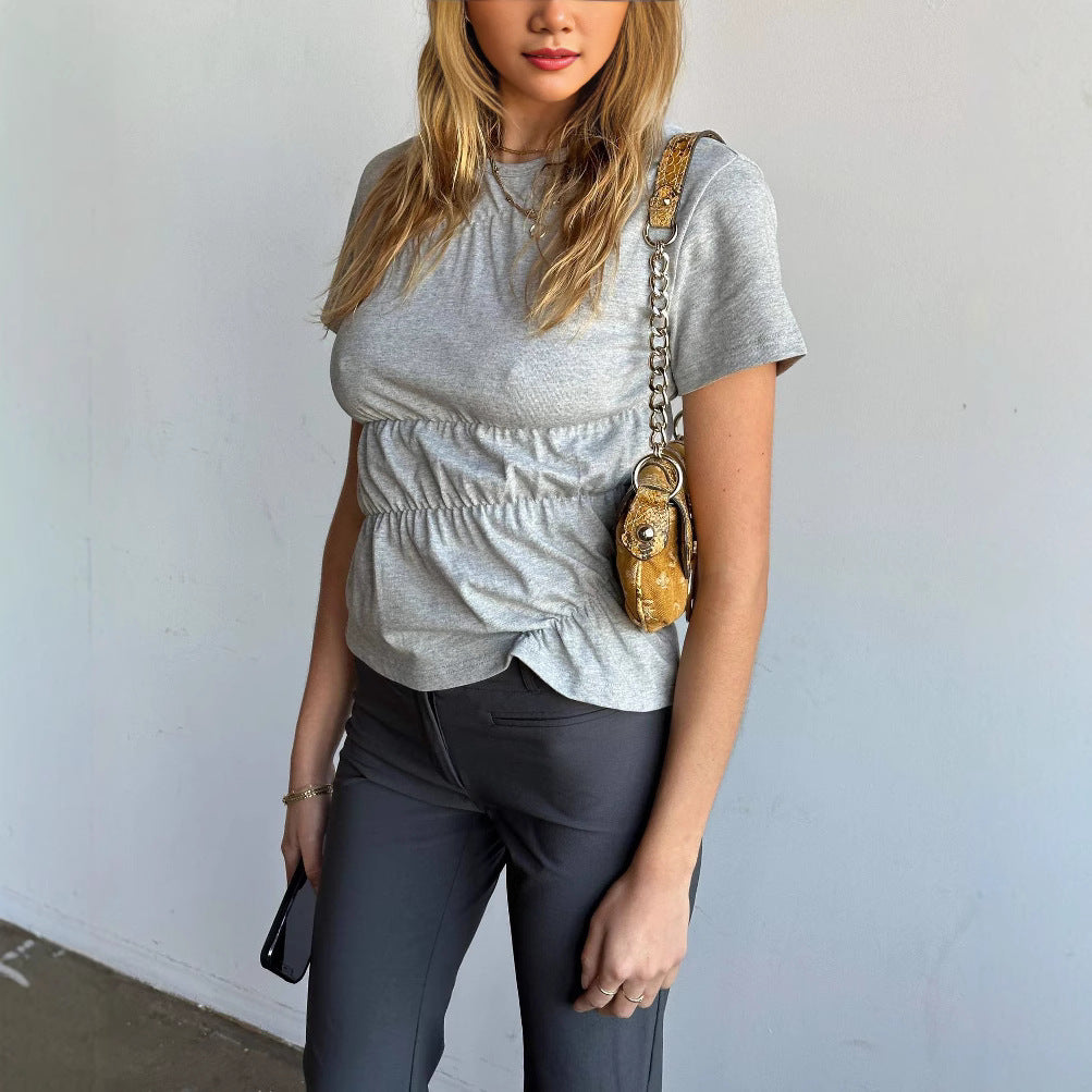 Personality Round Neck Casual Solid Color Short Sleeve