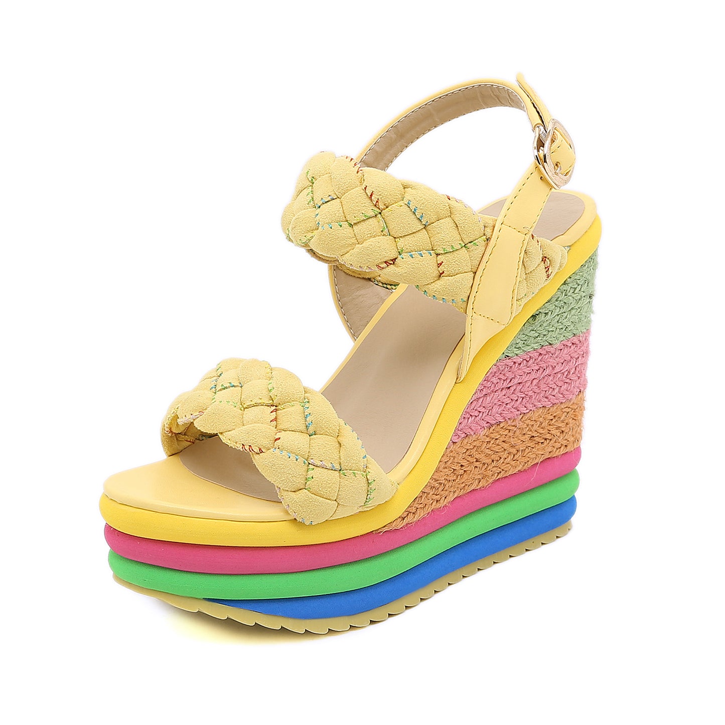 Super High Heel Sandals Rainbow Straw Muffin Candy Color