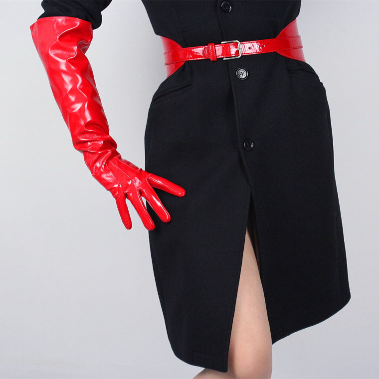 Super Long PU Mirror Bright Leather  Elbow Fitting Gloves