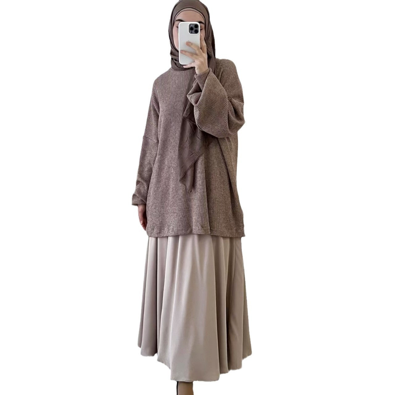 Women's Knitted Pullover Top And Skirt Set