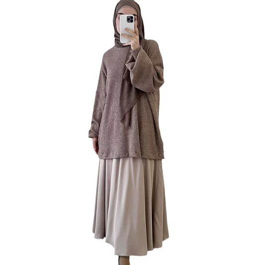 Women's Knitted Pullover Top And Skirt Set