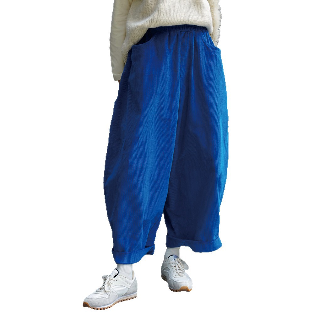 Corduroy Casual Pants With A Relaxed Slimming Fit And Elastic Waist For Women