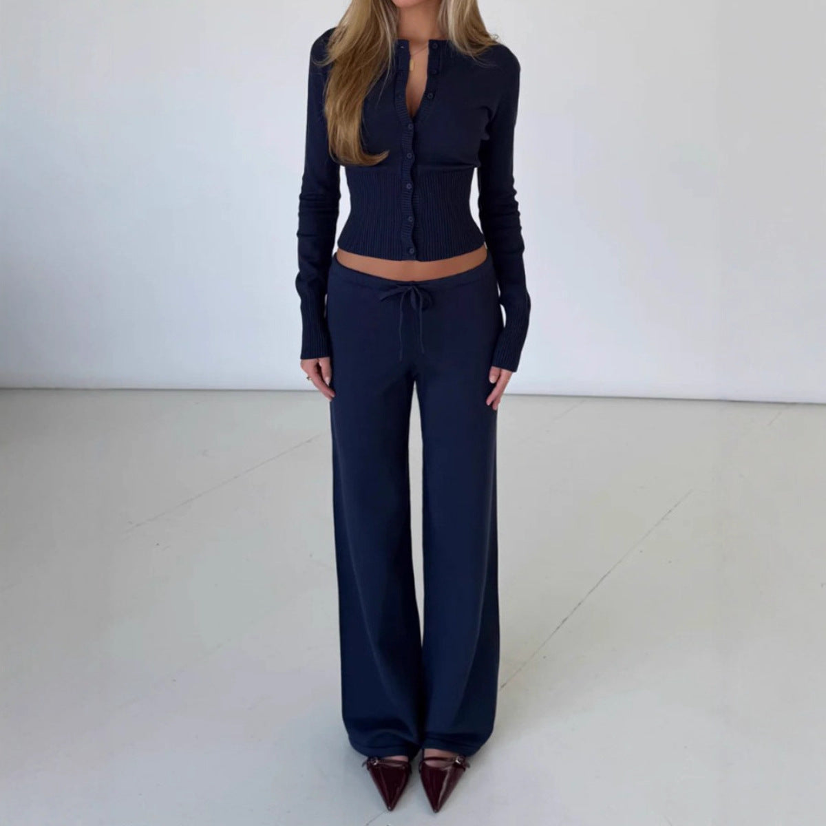 Fashionable Slim-Fit Long-Sleeve Low-Waist Pants Sweater Set