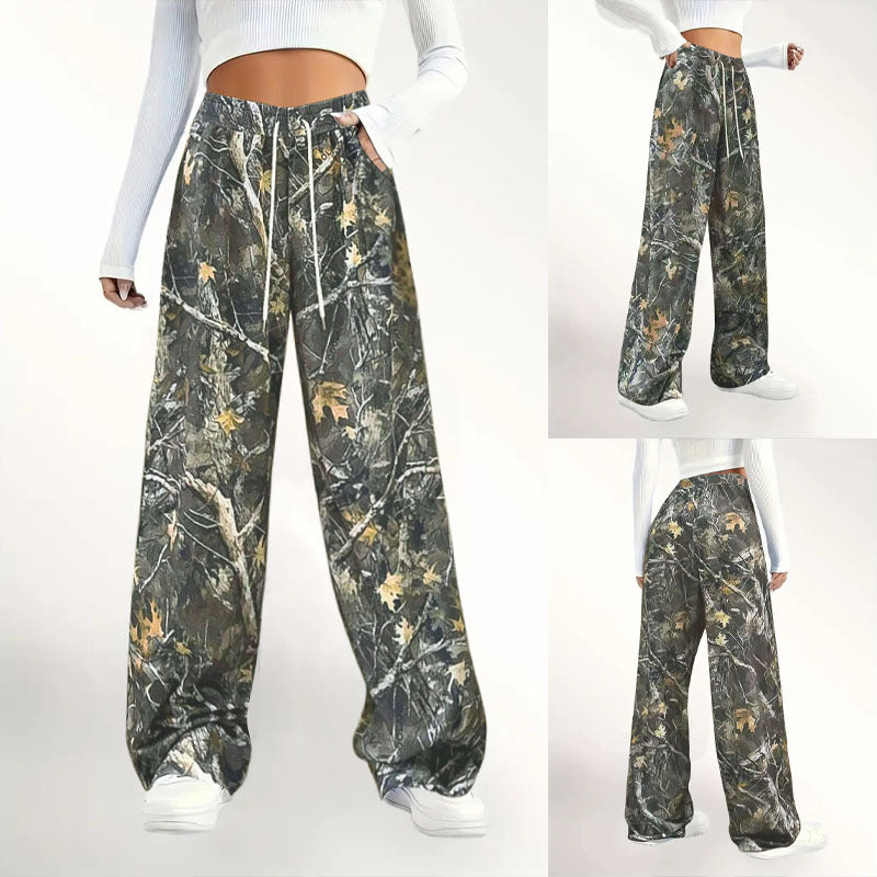 Women's Casual Waist-cinching Camouflage Print Straight-leg Pants