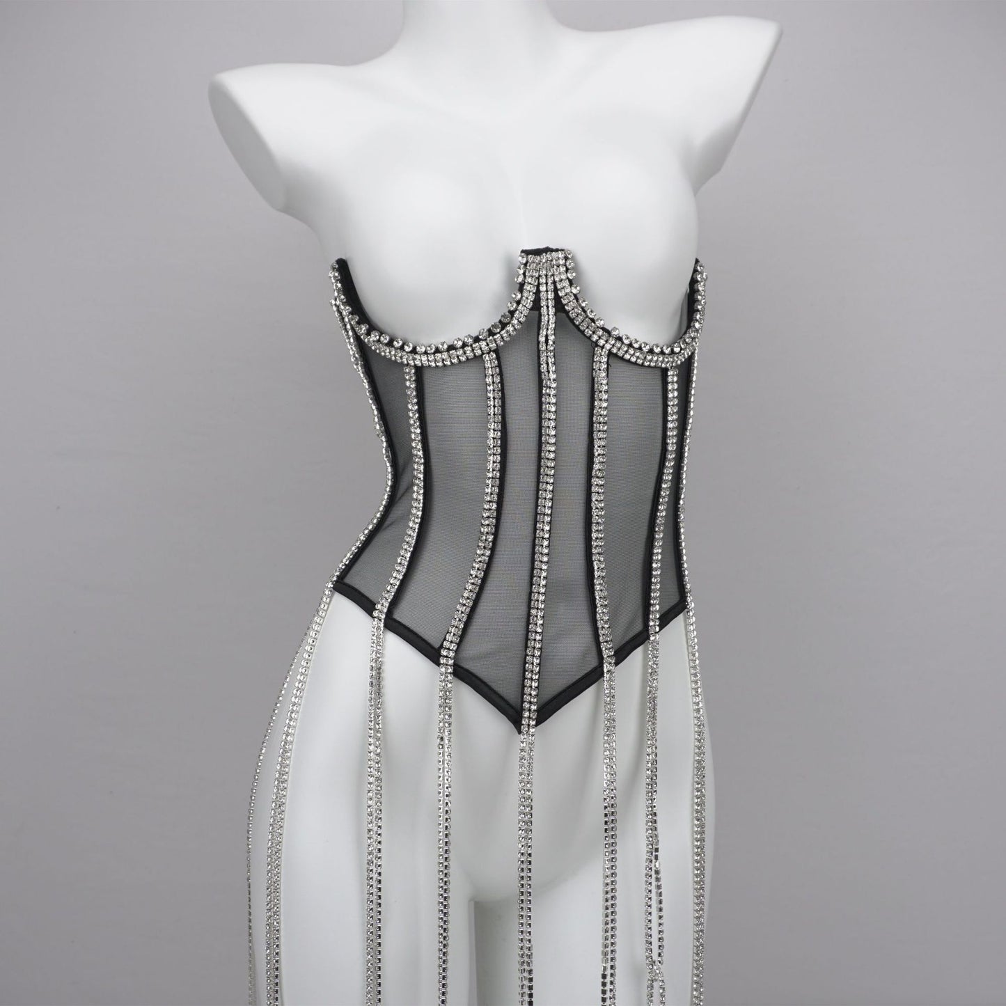 Bright Rhinestone Vest Transparent Lace Bra Hot Girl Women's Outer Wear