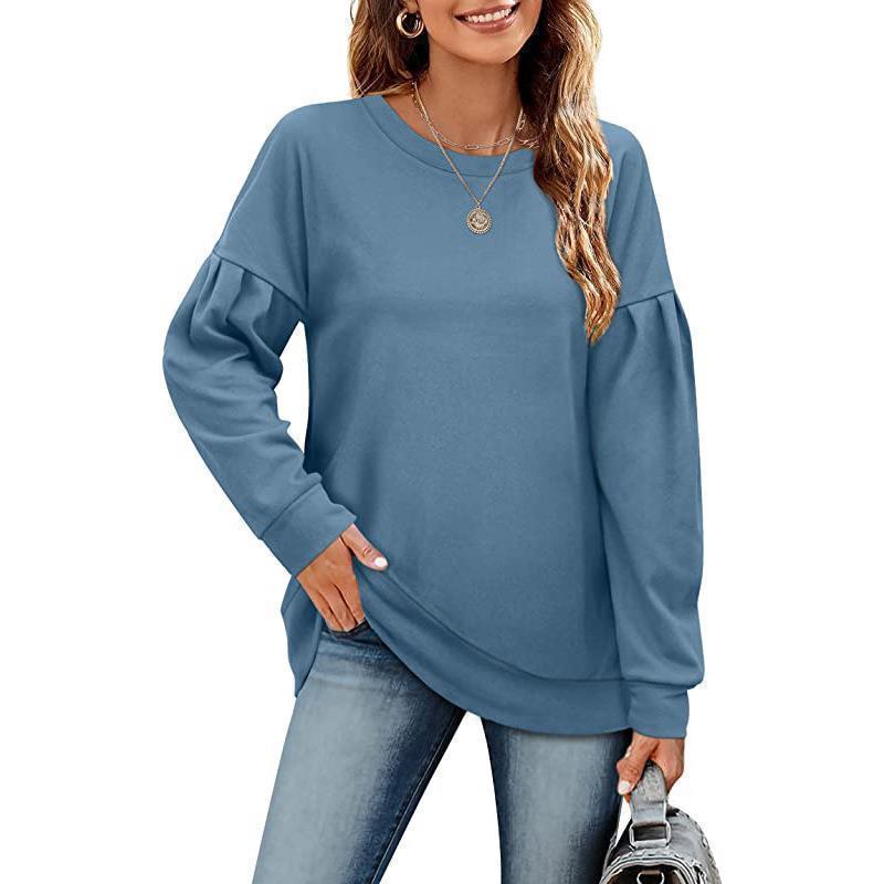Women's Solid Color Sweatshirt With Round Neck Stitching