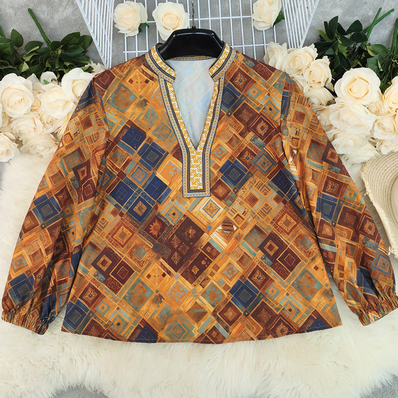 Women's Fashionable Printed Casual Long Sleeve Loose Top
