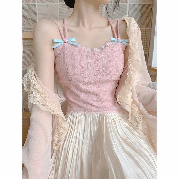 Sweet Temperament Bow Soft Lace Corset Camisole Women