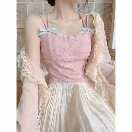 Sweet Temperament Bow Soft Lace Corset Camisole Women