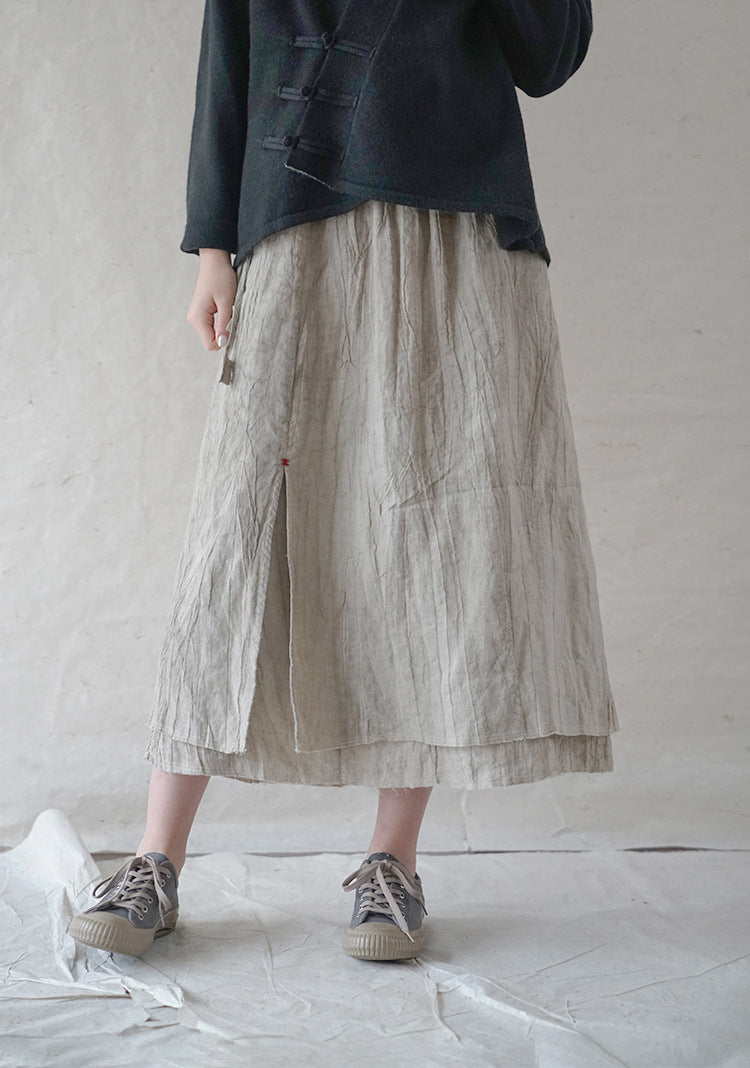 Original Design Dirty Dyed Linen Temperament Retro All-matching Slim Frayed Skirt