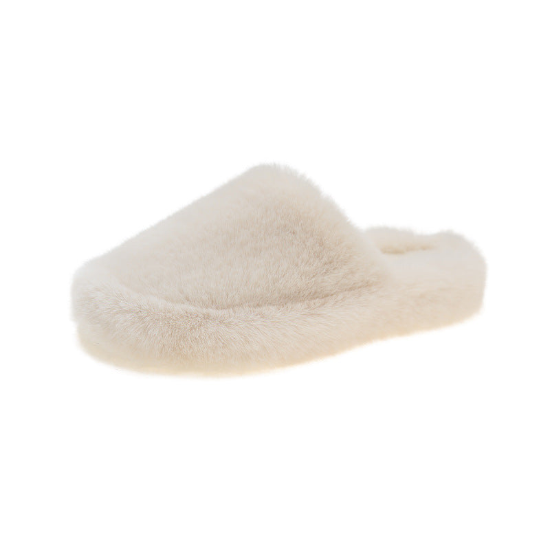 Closed-toe Slippers Women's Outer Wear Large Size Flat Bottom Plush