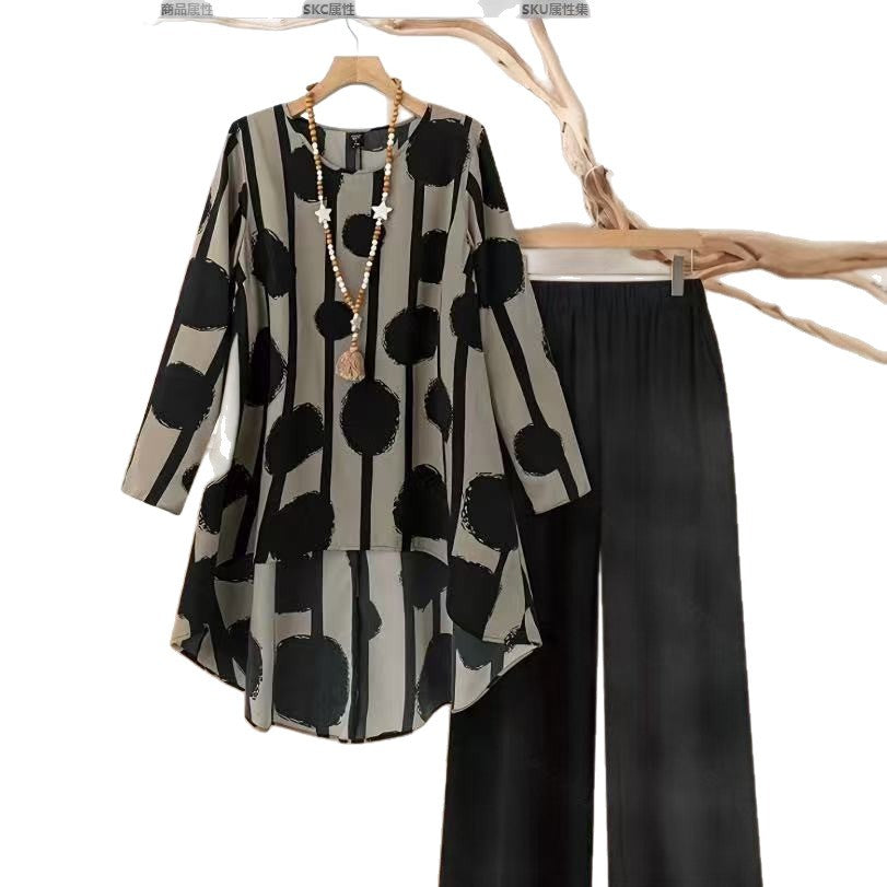 New Retro-print Loose-fitting Versatile Fashionable Casual Two-piece Set