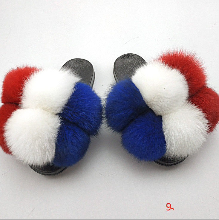 Flip Flops Fashion Outer Wear Fox And Raccoon Fur Children's Sandals And Slippers