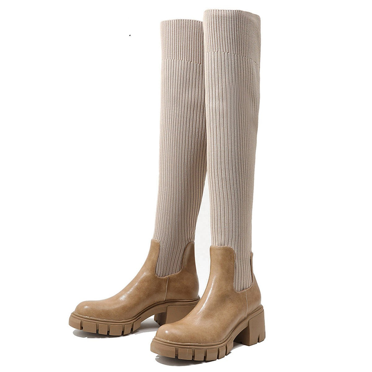 Female British Style Chunky Heel Platform Boots