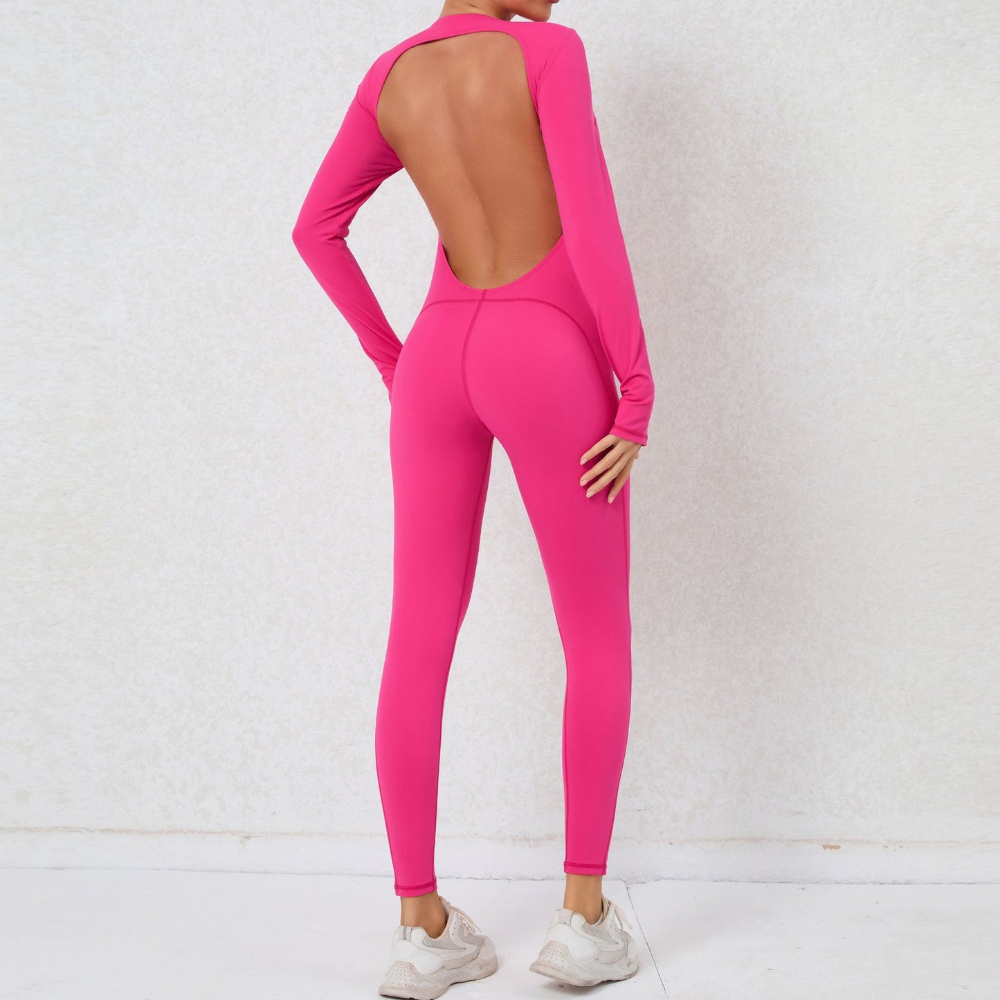 Finger Backless Nude Feel Long Sleeve Yoga Jumpsuit