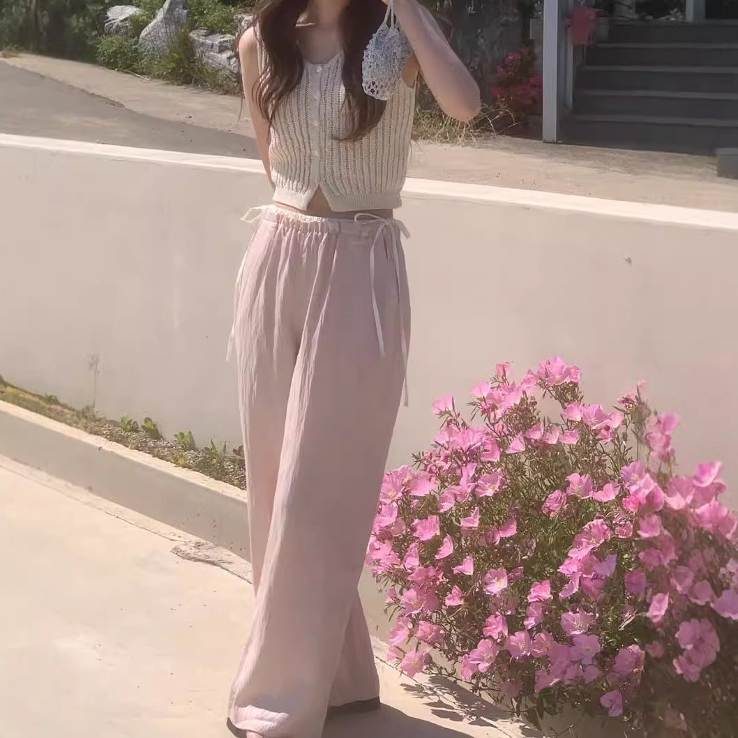 Retro Easy Matching Stitching High Waist Casual Pants