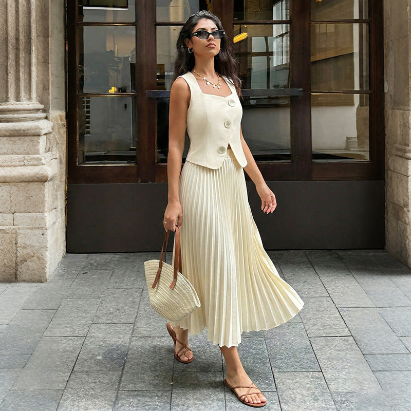 Women's Fashionable Versatile Sleeveless Dress Set