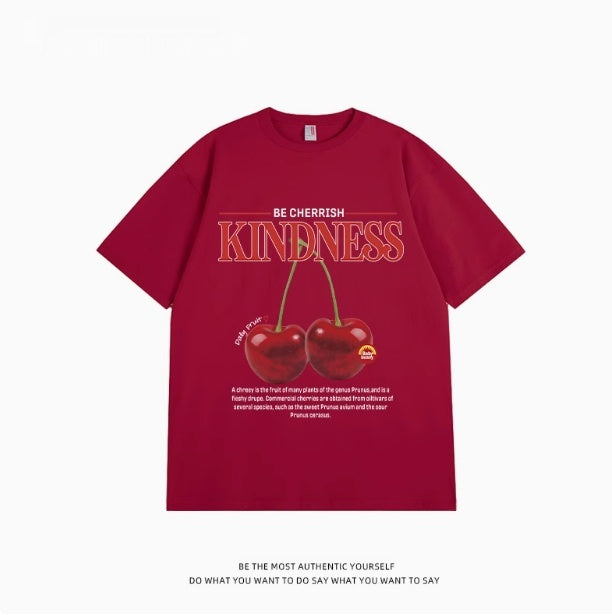 Sweet Cool Simple Letter Cherry Short Sleeve T-shirt Pure Cotton