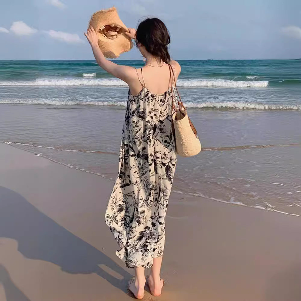 Womens Ink-Wash-Style Floral Slip Dress