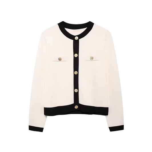Golden Single-breasted Long Sleeve Knitted Outer Sweater