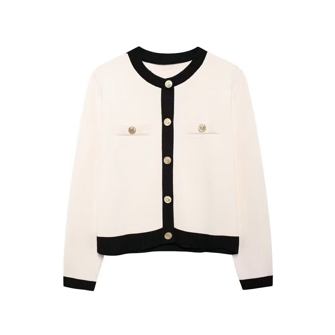 Golden Single-breasted Long Sleeve Knitted Outer Sweater