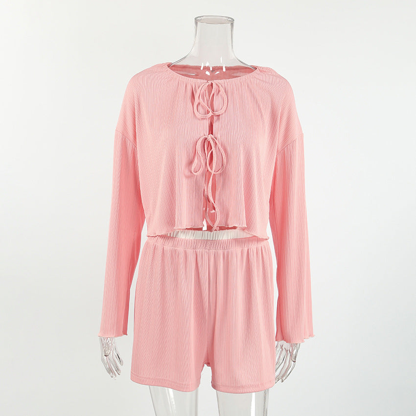 Womens Comfortable Long-Sleeve Shorts Pajama Set