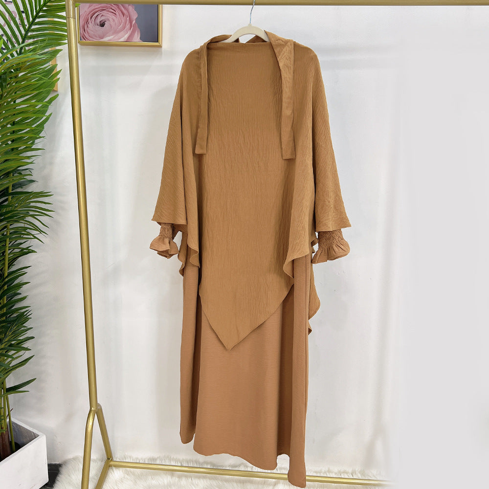 Dubai Turkey Solid Color Dress With Headscarf