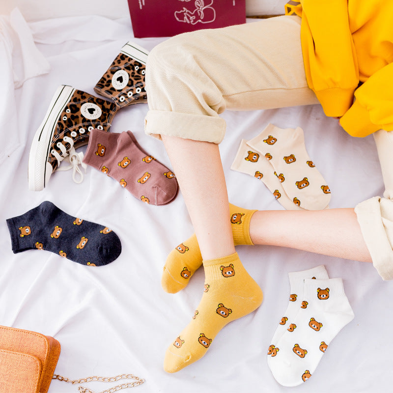 Cartoon Socks Women's Cotton Socks Japanese Sweet Cute Bear Boat Socks