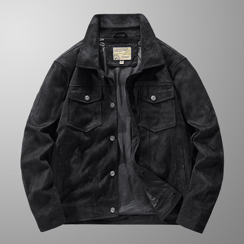 Autumn Thin Suede Jacket Men's Retro Tooling Polo Collar Top