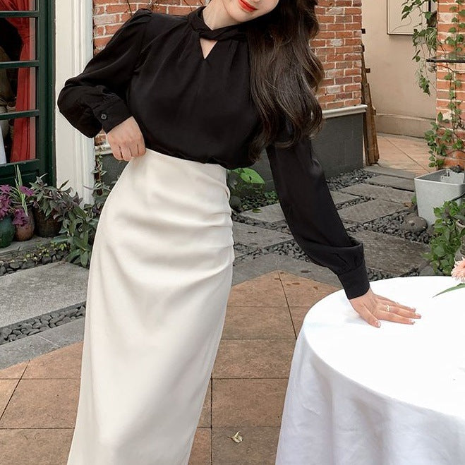 Womens Retro Slightly Mature High-end Split Skirt And Top Set