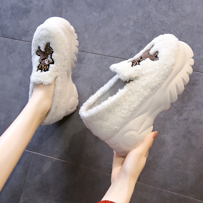 Winter Plus Velvet Inner-increasing Mid-heel Platform Women's Peas Shoes