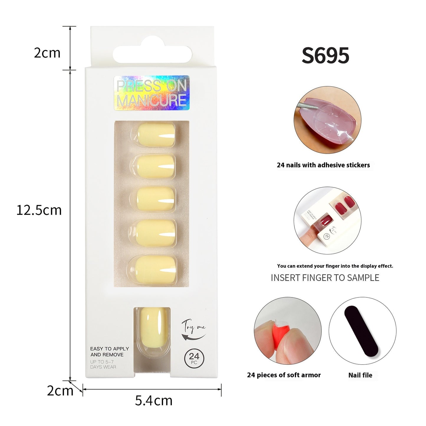 Short Square Head Solid Color Nail Stickers Finished Product 24 Pieces