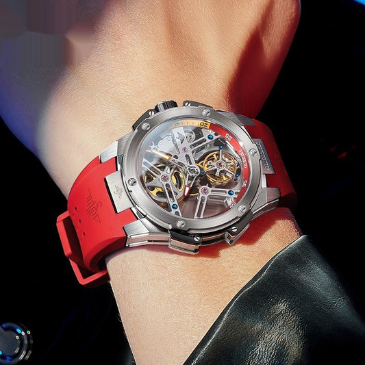 Flywheel Mechanical Mens Watch Silicone Waterproof Mens